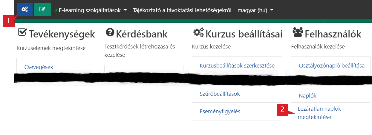 Kattintson a kuzrus adminisztráció gombra, majd válassza kurzus tevékenységről szóló jelentés elérése pontot. 